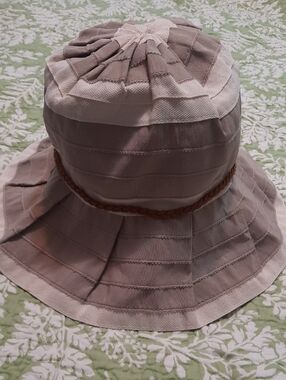 San Diego Hat Company Taupe and Cream Pleated Bucket Hat with Braided Trim